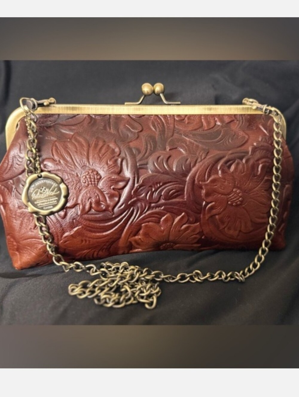 Patricia Nash Potenaz Embossed Floral Leather Kiss Lock Clutch - Picture 8 of 10